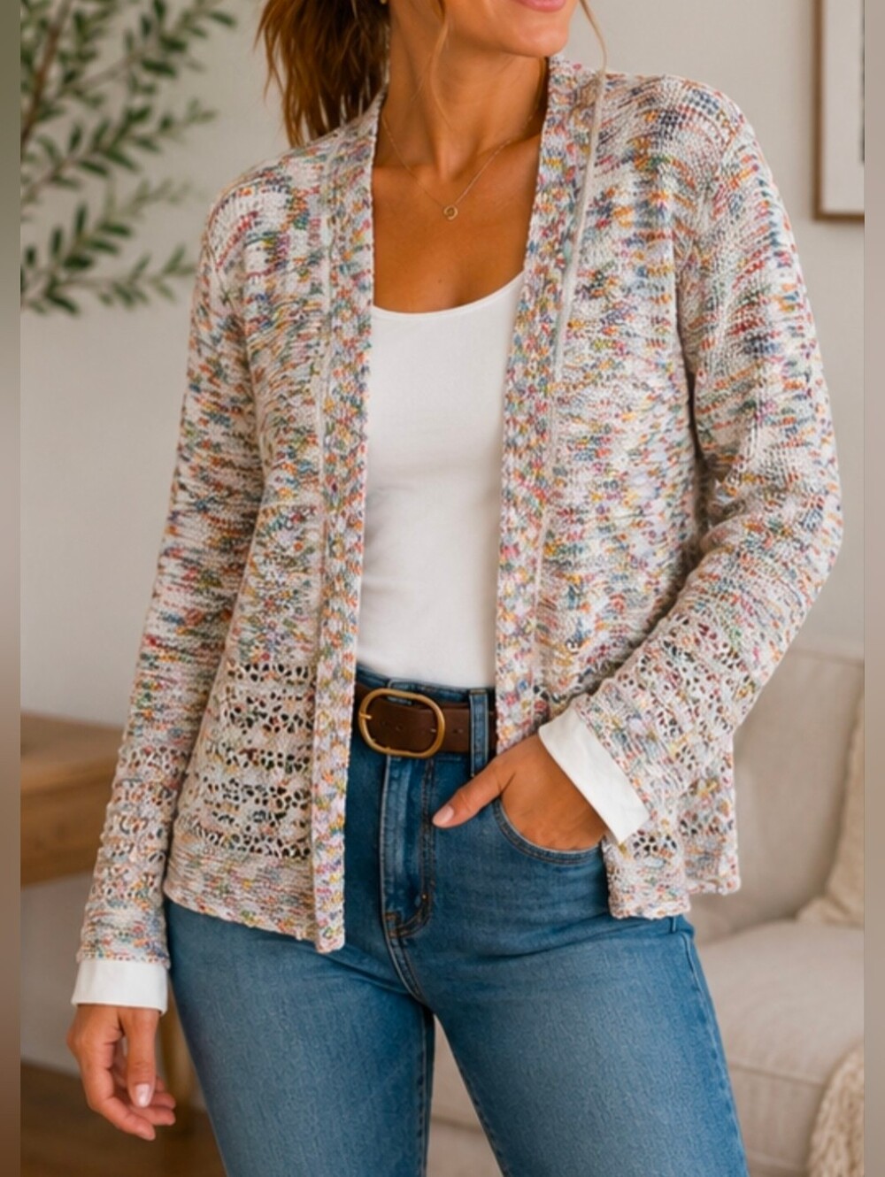 Splendid Multicolor Open-Front Knit Cardigan Sweater Medium